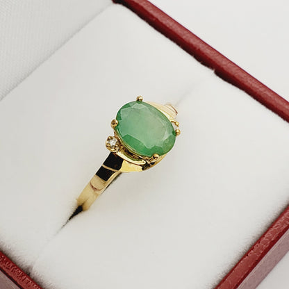 Gold Natural Emerald Ring , 10K Yellow Gold Natural Emerald 8x6mm Ring with Diamonds, May Birthstone, Emerald Jewelry, Green Gemstone Ring