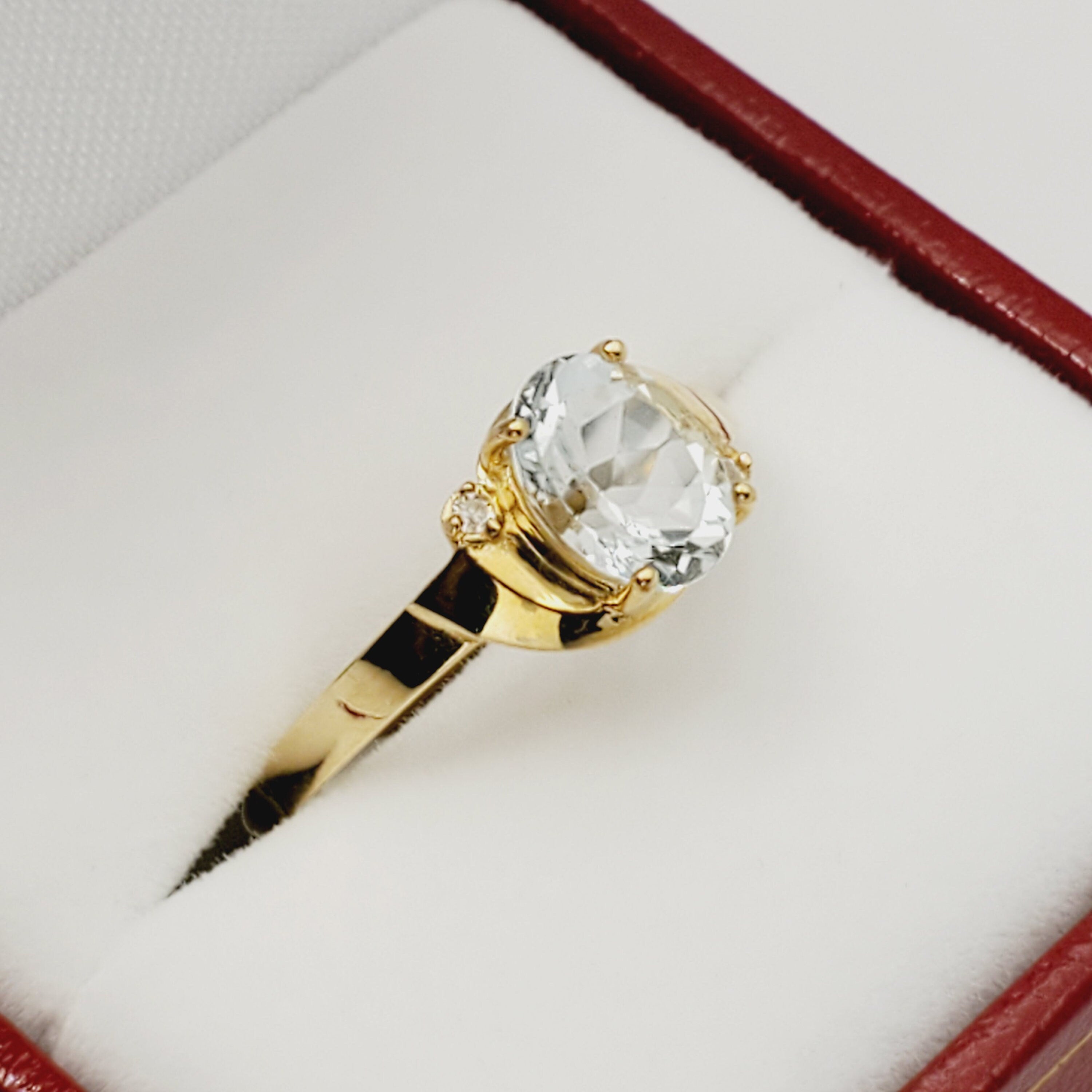 Aquamarine Ring | 10K Yellow Gold Genuine Aquamarine 8x6mm and Diamond (0.02ct) Ring