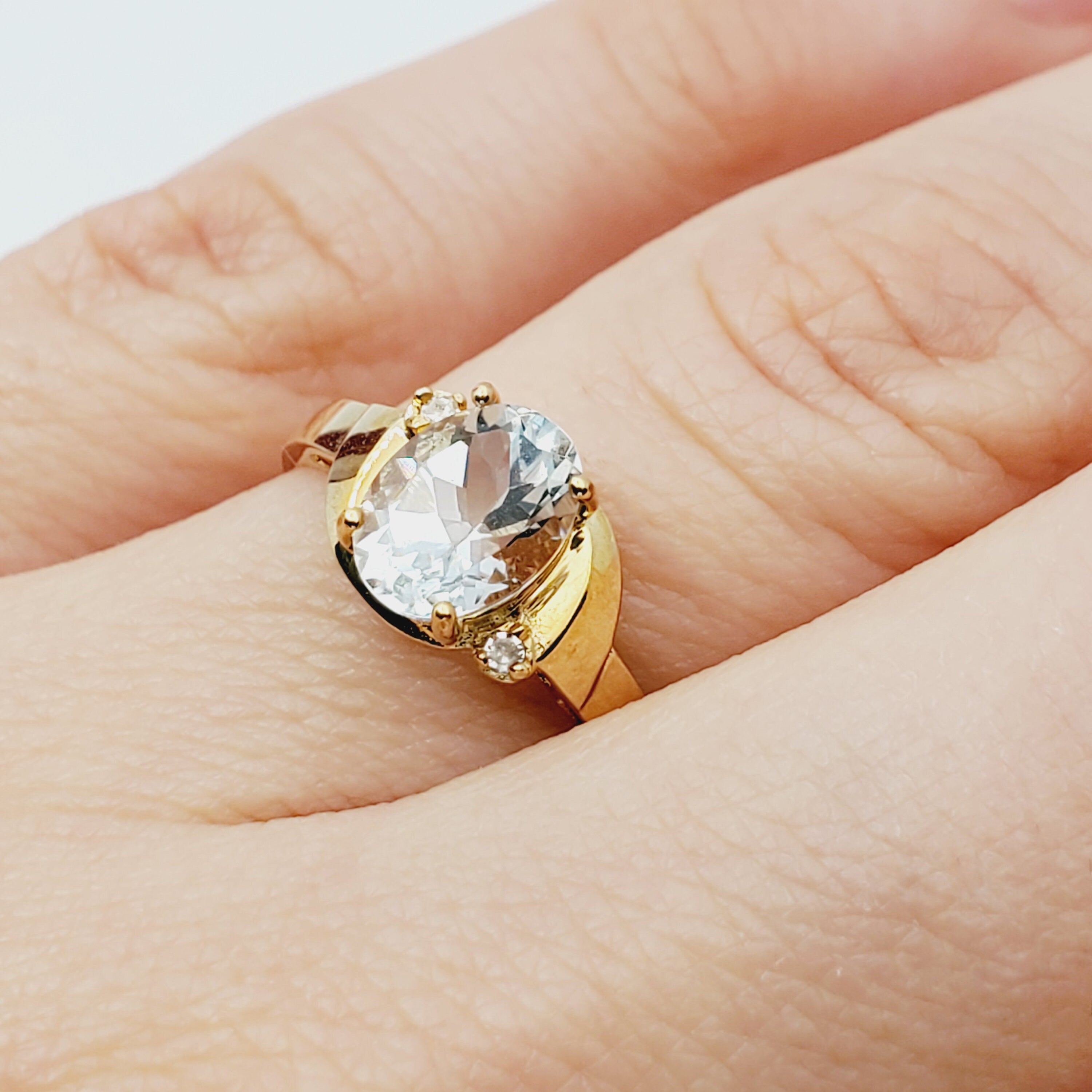 Aquamarine Ring | 10K Yellow Gold Genuine Aquamarine 8x6mm and Diamond (0.02ct) Ring