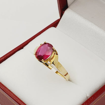 Gold Ruby Ring,  10K Yellow Gold Genuine Ruby 8x6mm and Diamond Ring, July Birthstone, Rings For Women