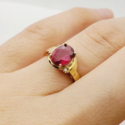 Gold Ruby Ring,  10K Yellow Gold Genuine Ruby 8x6mm and Diamond Ring, July Birthstone, Rings For Women