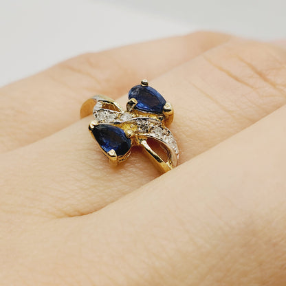 Gold Natural Blue Sapphire Ring, 10K Yellow Gold Natural Blue Sapphire (0.50ct) and Diamond Ring, September Birthstone, Ring For Women