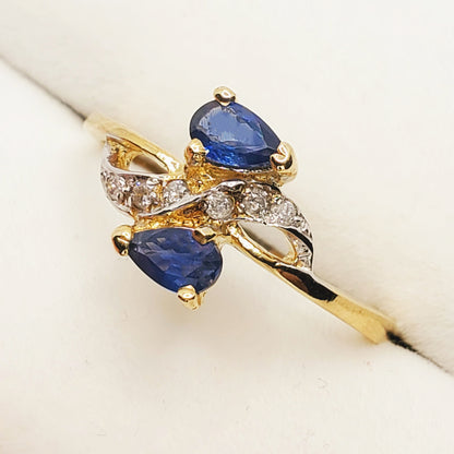 Gold Natural Blue Sapphire Ring, 10K Yellow Gold Natural Blue Sapphire (0.50ct) and Diamond Ring, September Birthstone, Ring For Women