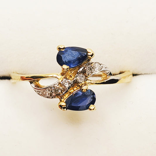 Gold Natural Blue Sapphire Ring, 10K Yellow Gold Natural Blue Sapphire (0.50ct) and Diamond Ring, September Birthstone, Ring For Women