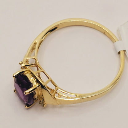 Gold Amethyst Ring, 10K Yellow Gold Amethyst 8x6mm and Diamond (0.02ct) Ring, February Birthstone, Birthstone Ring, Statement Ring