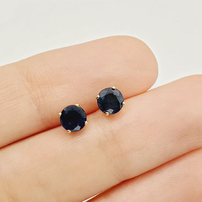 14K Yellow Gold Genuine Blue Sapphire 5x5mm Stud Earrings, Genuine Blue Sapphire Stud Earrings, Exquisite Jewelry, September Birthstone Gift