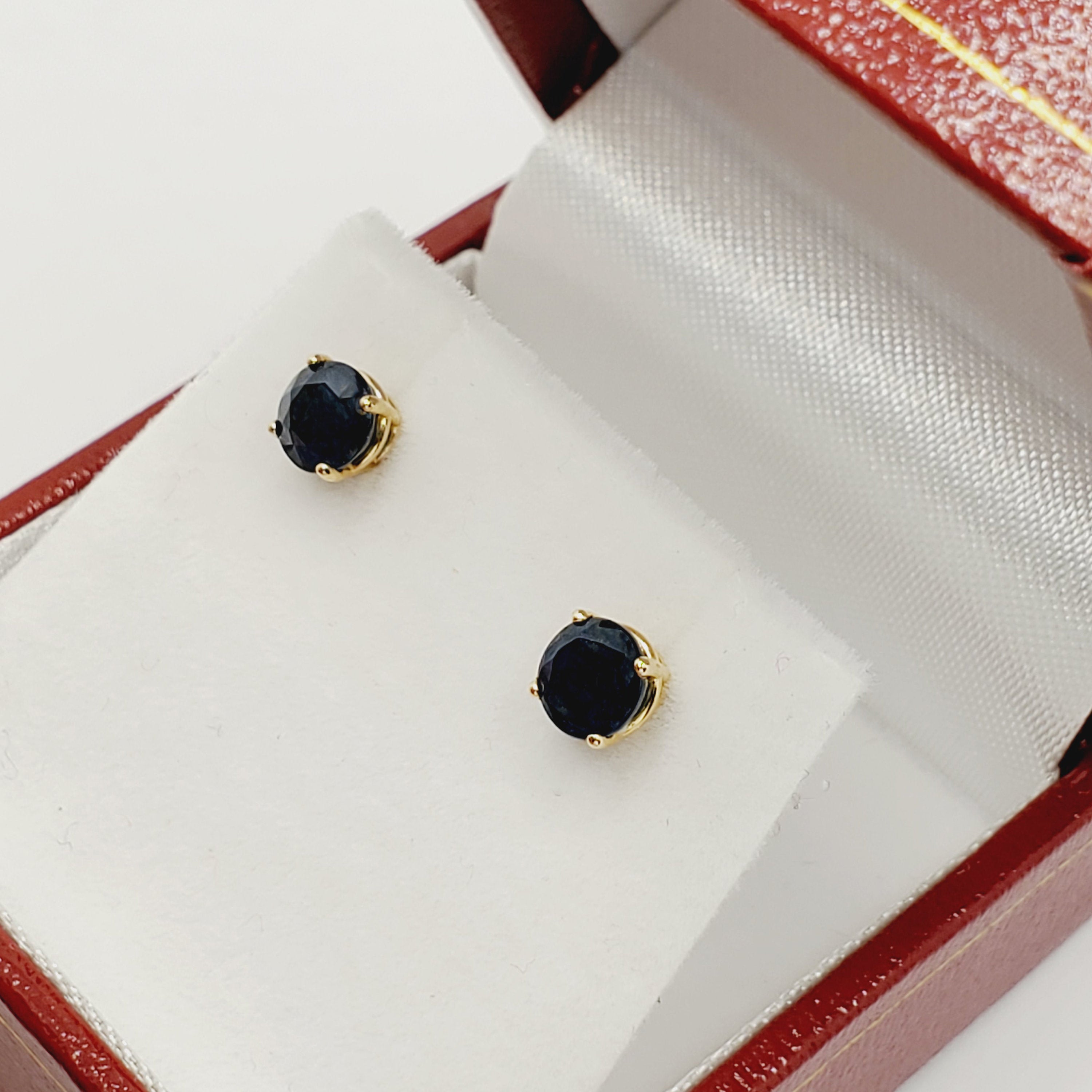 14K Yellow Gold Genuine Blue Sapphire 5x5mm Stud Earrings, Genuine Blue Sapphire Stud Earrings, Exquisite Jewelry, September Birthstone Gift