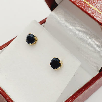 14K Yellow Gold Genuine Blue Sapphire 5x5mm Stud Earrings, Genuine Blue Sapphire Stud Earrings, Exquisite Jewelry, September Birthstone Gift