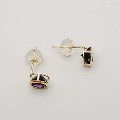 Gold Amethyst Stud Earrings, 14K Yellow Gold Genuine Amethyst 5x5mm Bezel Stud Earrings, Birthday Gift, February Birthstone