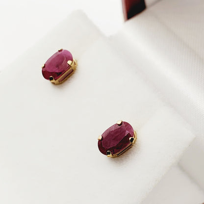 10K Yellow Gold Ruby 6x4mm Earrings