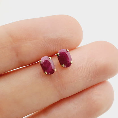 10K Yellow Gold Ruby 6x4mm Earrings