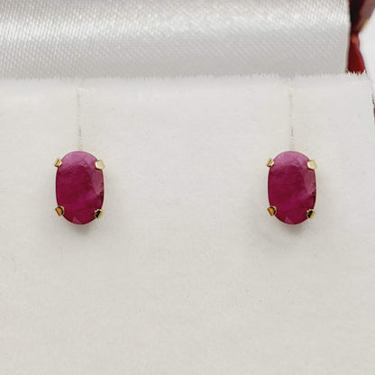 10K Yellow Gold Ruby 6x4mm Earrings