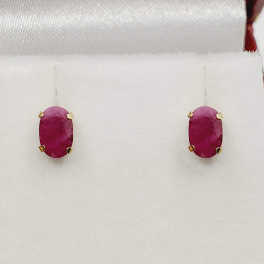 10K Yellow Gold Ruby 6x4mm Earrings