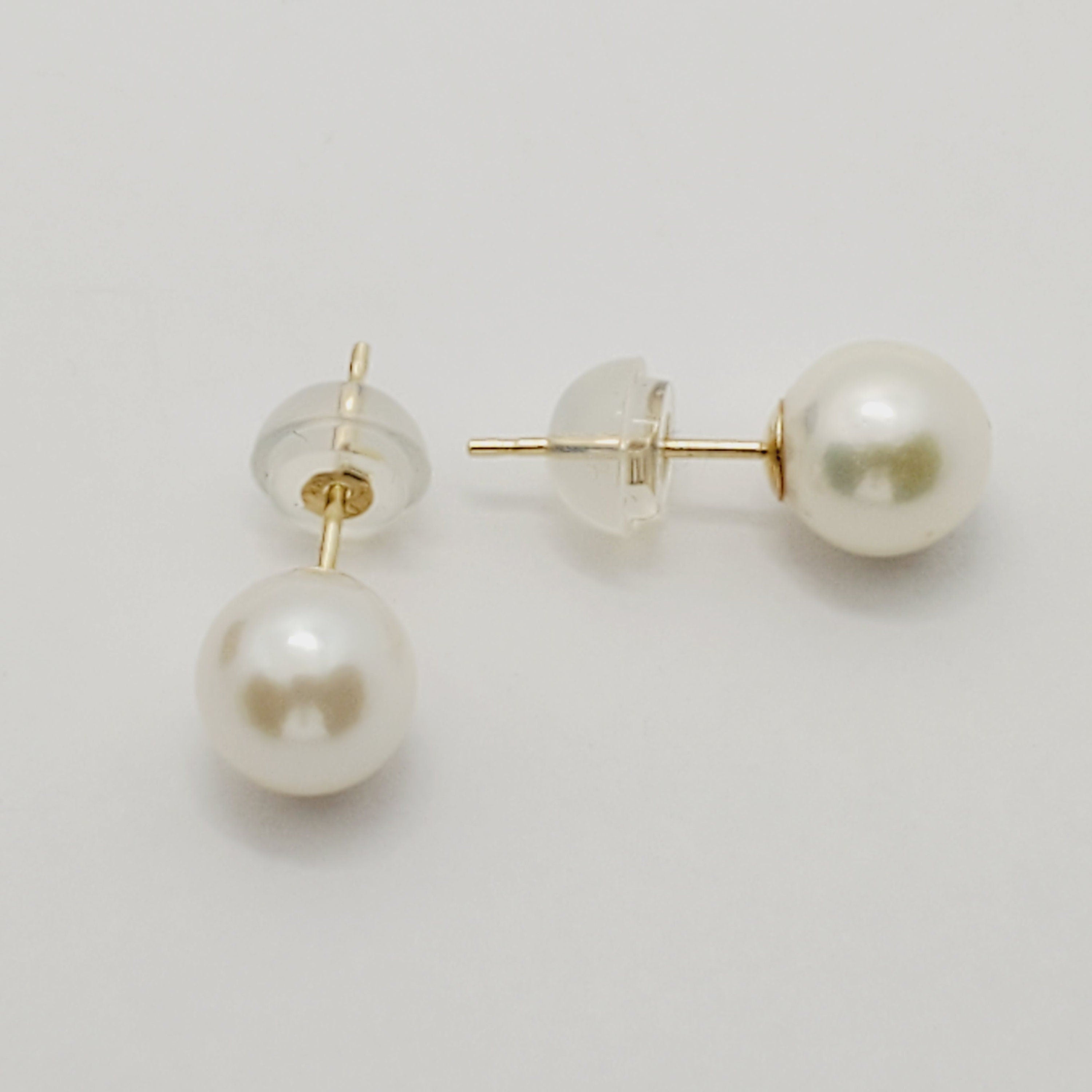 Gold Pearl Stud Earrings, 14K Yellow Gold Natural Cultured Pearl Earrings, June Birthstone, Birthstone Earrings, Handmade Earrings