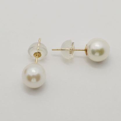 Gold Pearl Stud Earrings, 14K Yellow Gold Natural Cultured Pearl Earrings, June Birthstone, Birthstone Earrings, Handmade Earrings