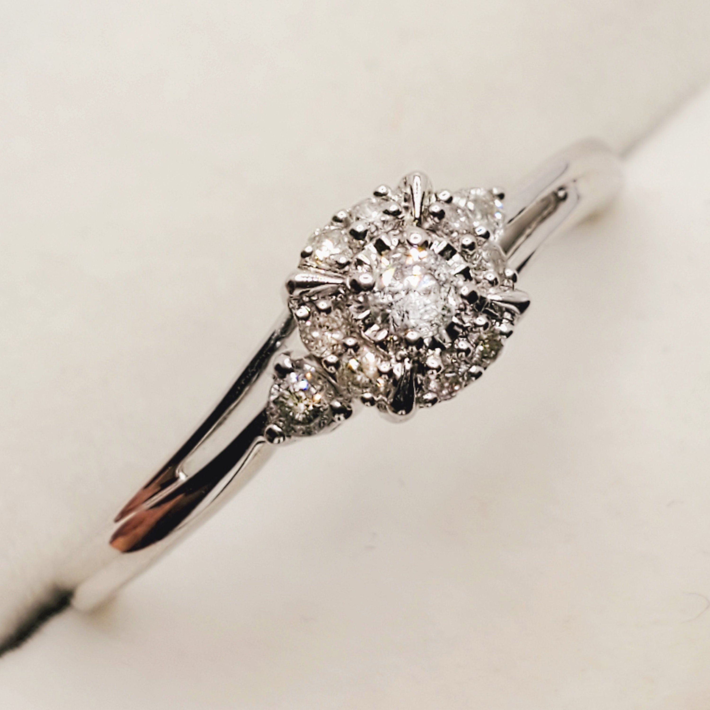 10K White Gold Natural Diamonds Ring, April Birthstone Ring, Engagement Wedding Promise Rings For Women, Women's Jewelry, Bridal Accessories