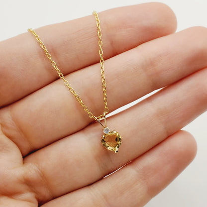 Gold Citrine Pendant Necklace, 10K Yellow Gold Genuine Heart Shaped Citrine 6mm Pendant, November Birthstone