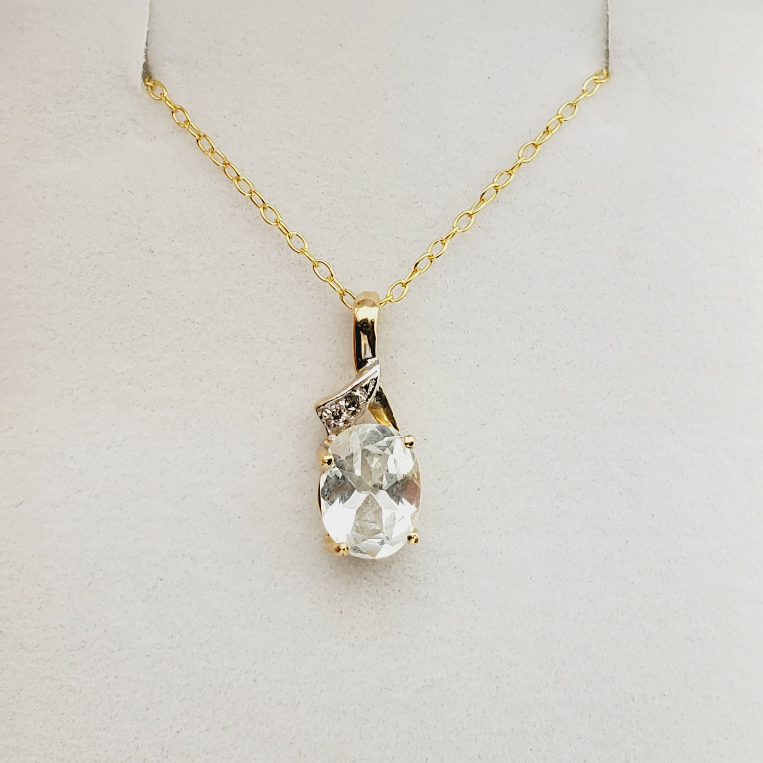 Aquamarine Pendant | 14K Yellow Gold Genuine Aquamarine 9x7mm With Diamond Pendant | Aquamarine Necklace