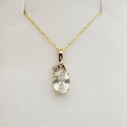 Aquamarine Pendant | 14K Yellow Gold Genuine Aquamarine 9x7mm With Diamond Pendant | Aquamarine Necklace