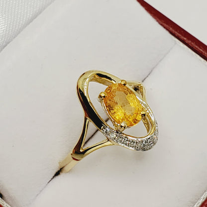 Gold Yellow Sapphire Ring, 10K Yellow Gold Yellow Sapphire and Diamond Ring, Women Ring, Promise Ring, Anniversary Ring, Anniversary Gift