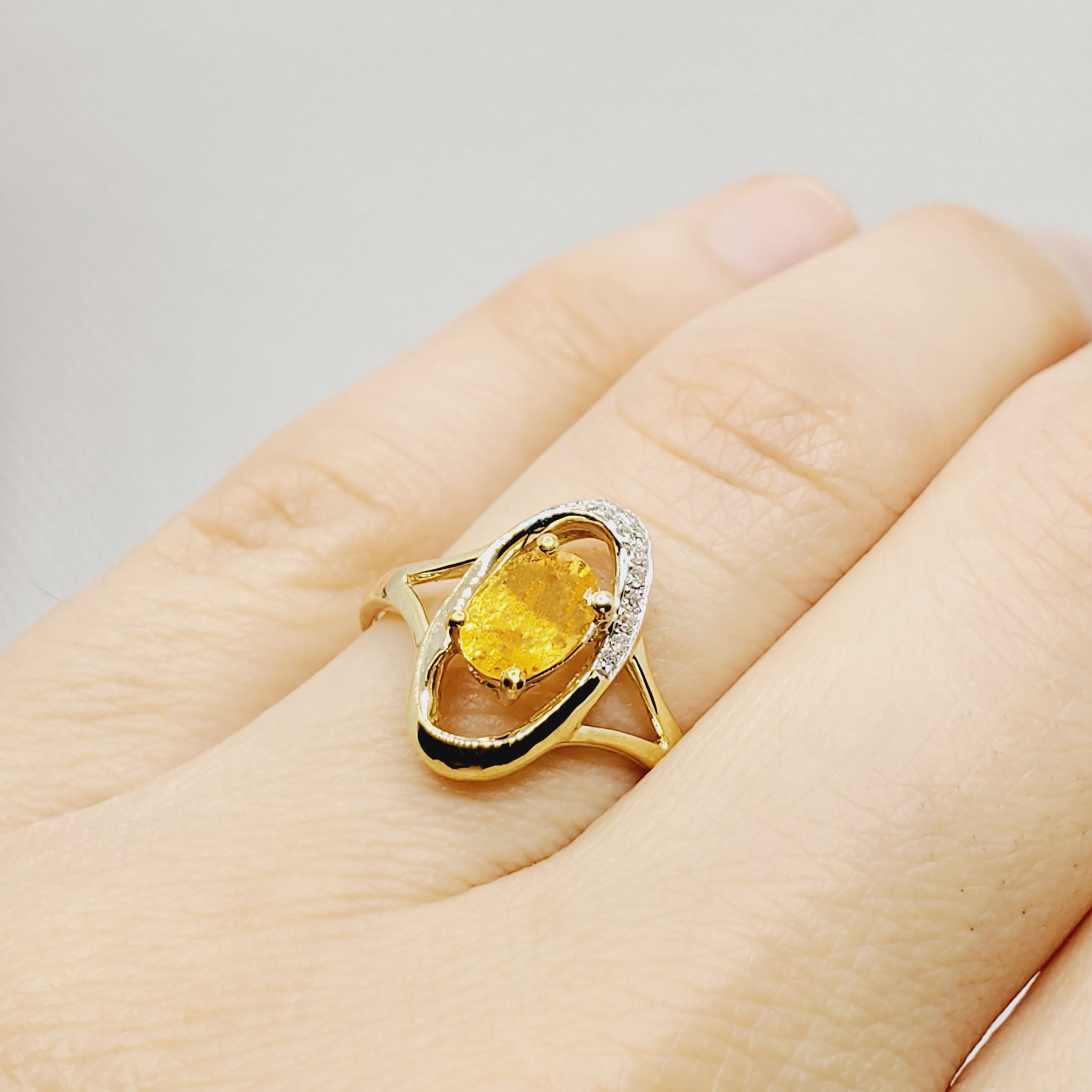 Gold Yellow Sapphire Ring, 10K Yellow Gold Yellow Sapphire and Diamond Ring, Women Ring, Promise Ring, Anniversary Ring, Anniversary Gift