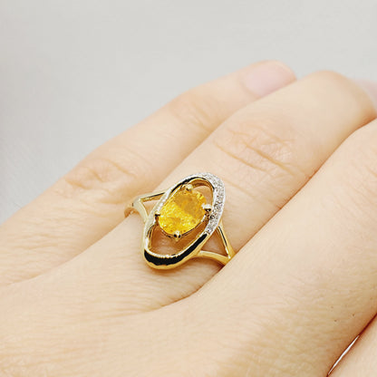Gold Yellow Sapphire Ring, 10K Yellow Gold Yellow Sapphire and Diamond Ring, Women Ring, Promise Ring, Anniversary Ring, Anniversary Gift