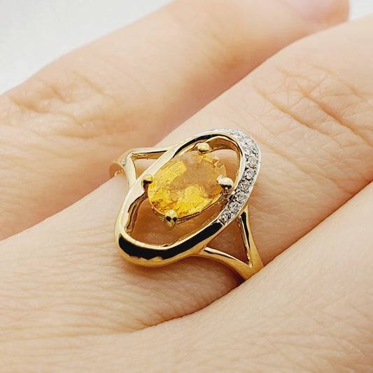 Gold Yellow Sapphire Ring, 10K Yellow Gold Yellow Sapphire and Diamond Ring, Women Ring, Promise Ring, Anniversary Ring, Anniversary Gift