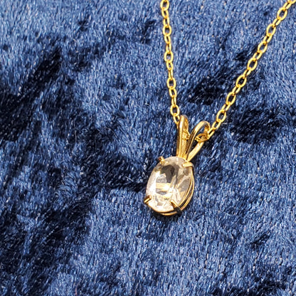 Gold White Topaz Pendant Necklace, 10K Yellow Gold White Topaz 8x6mm Pendant, Necklace For Her, Gift For Women, Gemstone Necklace