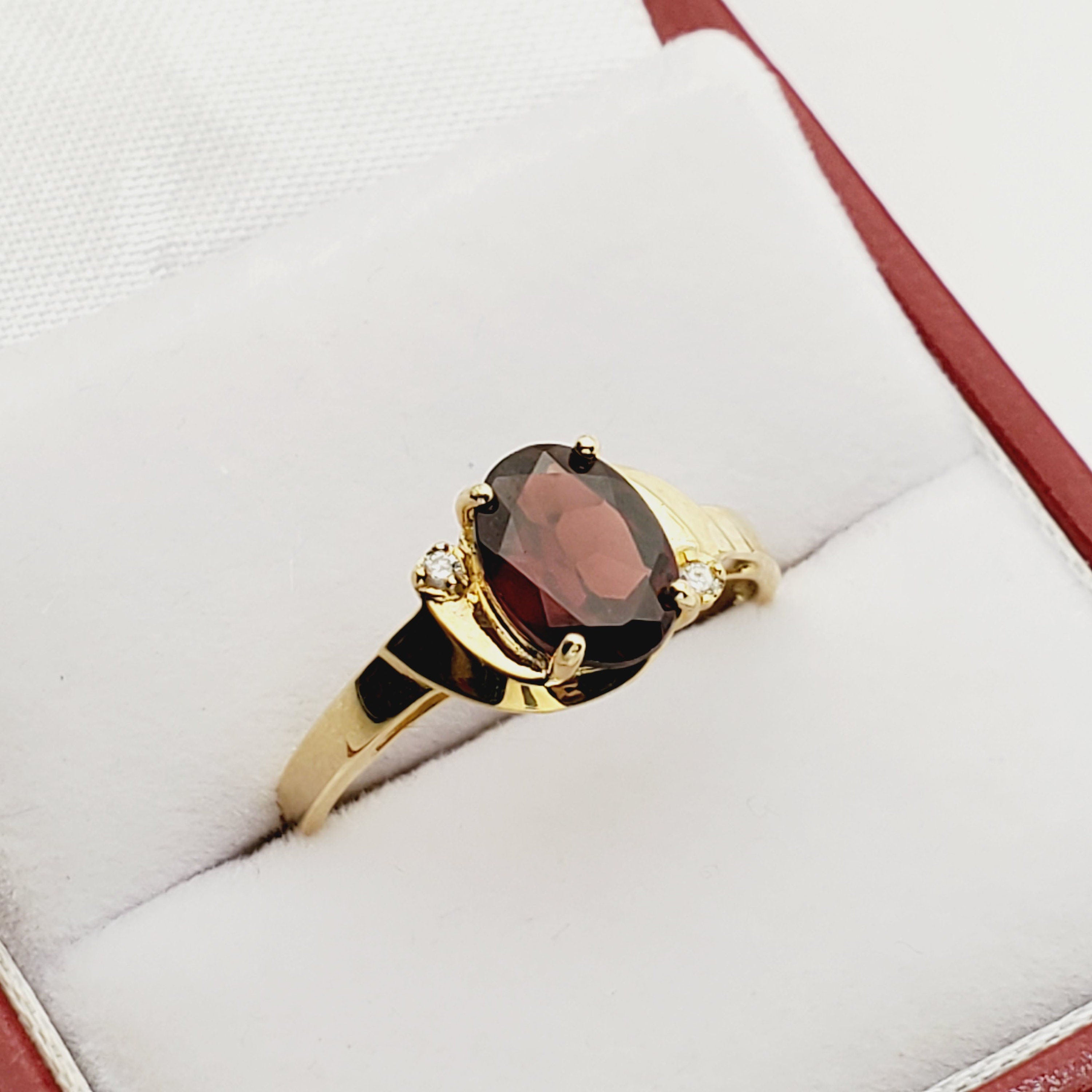 Gold Garnet Ring, 10K Yellow Gold Genuine Garnet 8x6mm With Diamonds Ring, January Birthstone, Ring For Women, Natural Garnet Ring