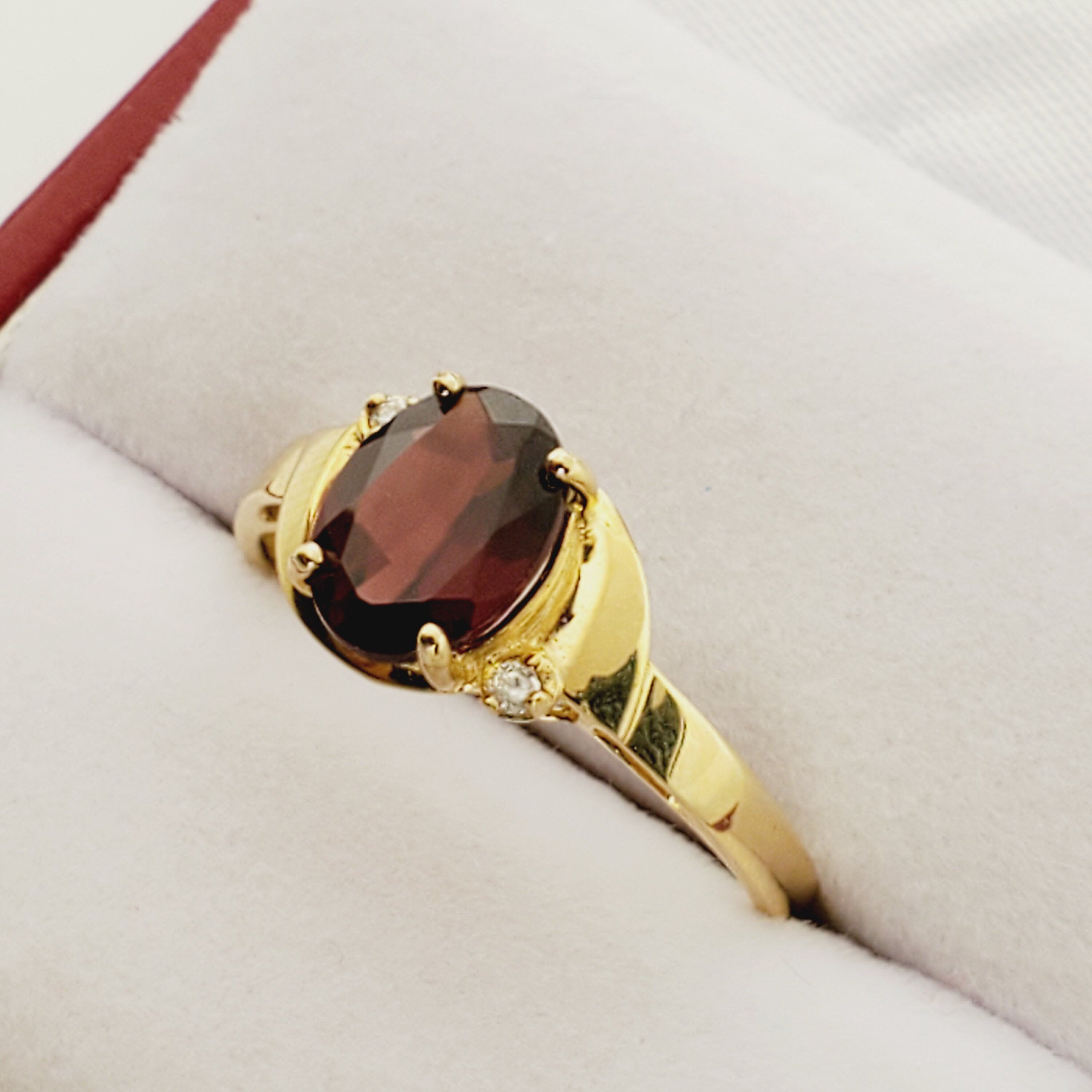 Gold Garnet Ring, 10K Yellow Gold Genuine Garnet 8x6mm With Diamonds Ring, January Birthstone, Ring For Women, Natural Garnet Ring