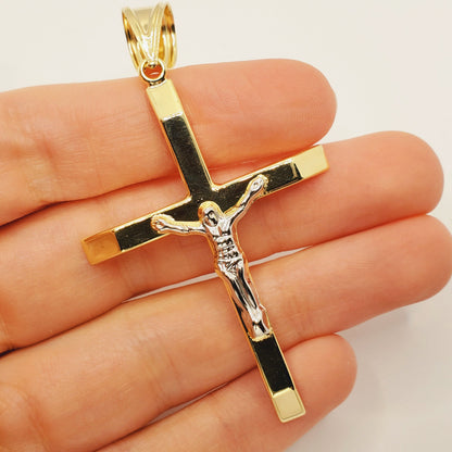 Gold Cross Pendant Necklace, 10k Yellow Gold Jesus Cross Men's Large Pendant, Gift For Men, Necklace For Men, Large Cross Pendant