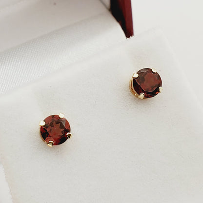 Gold Garnet Earrings, Solid Gold Genuine Garnet 4x4mm Stud Earrings, January Birthstone, Earrings For Women, Handmade Earrings