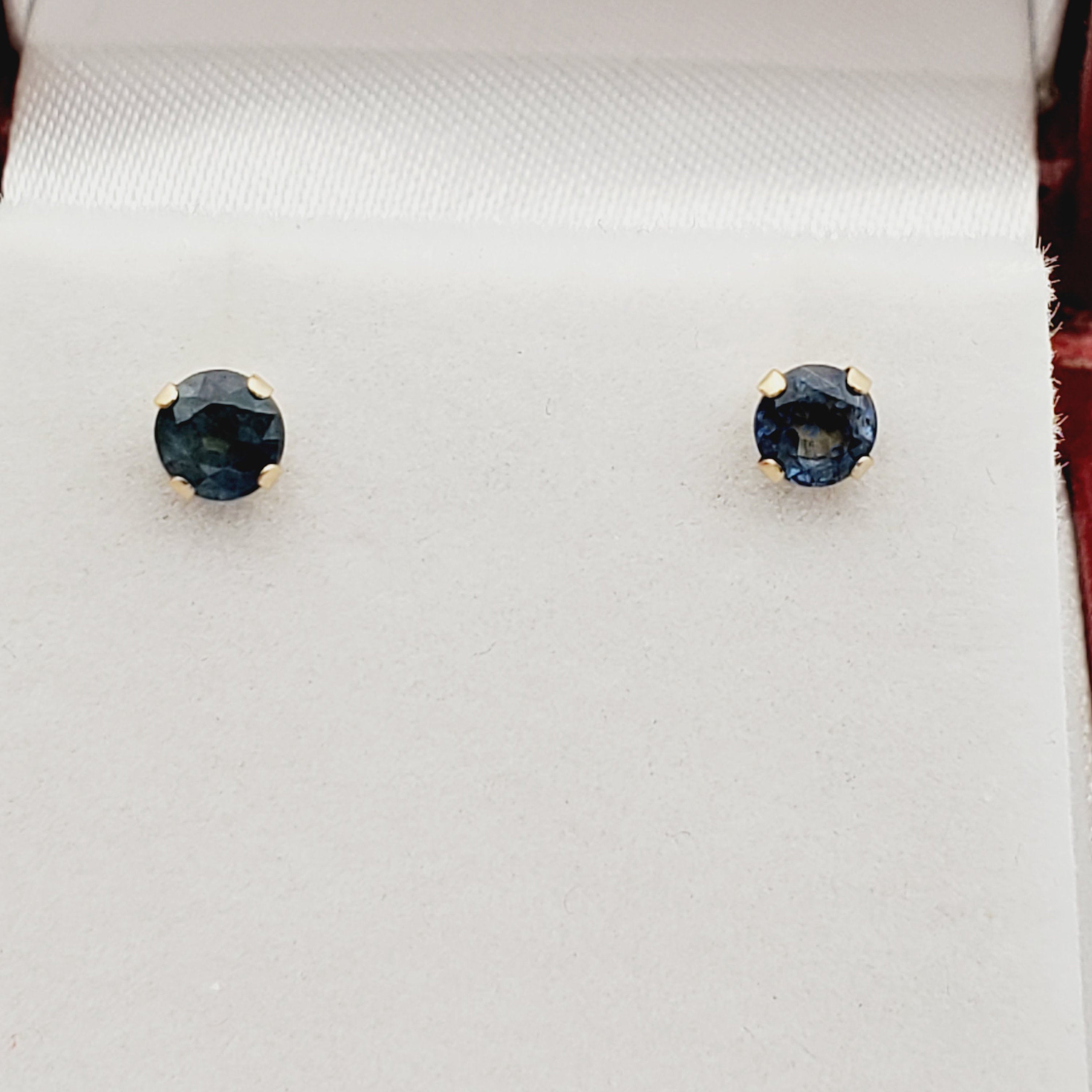 14K Gold Blue Sapphire Stud Earrings, 14K Yellow Gold Natural Blue Sapphire 3.5-4mm Stud Earrings, September Birthstone, Gemstone Earrings
