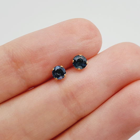 14K Gold Blue Sapphire Stud Earrings, 14K Yellow Gold Natural Blue Sapphire 3.5-4mm Stud Earrings, September Birthstone, Gemstone Earrings