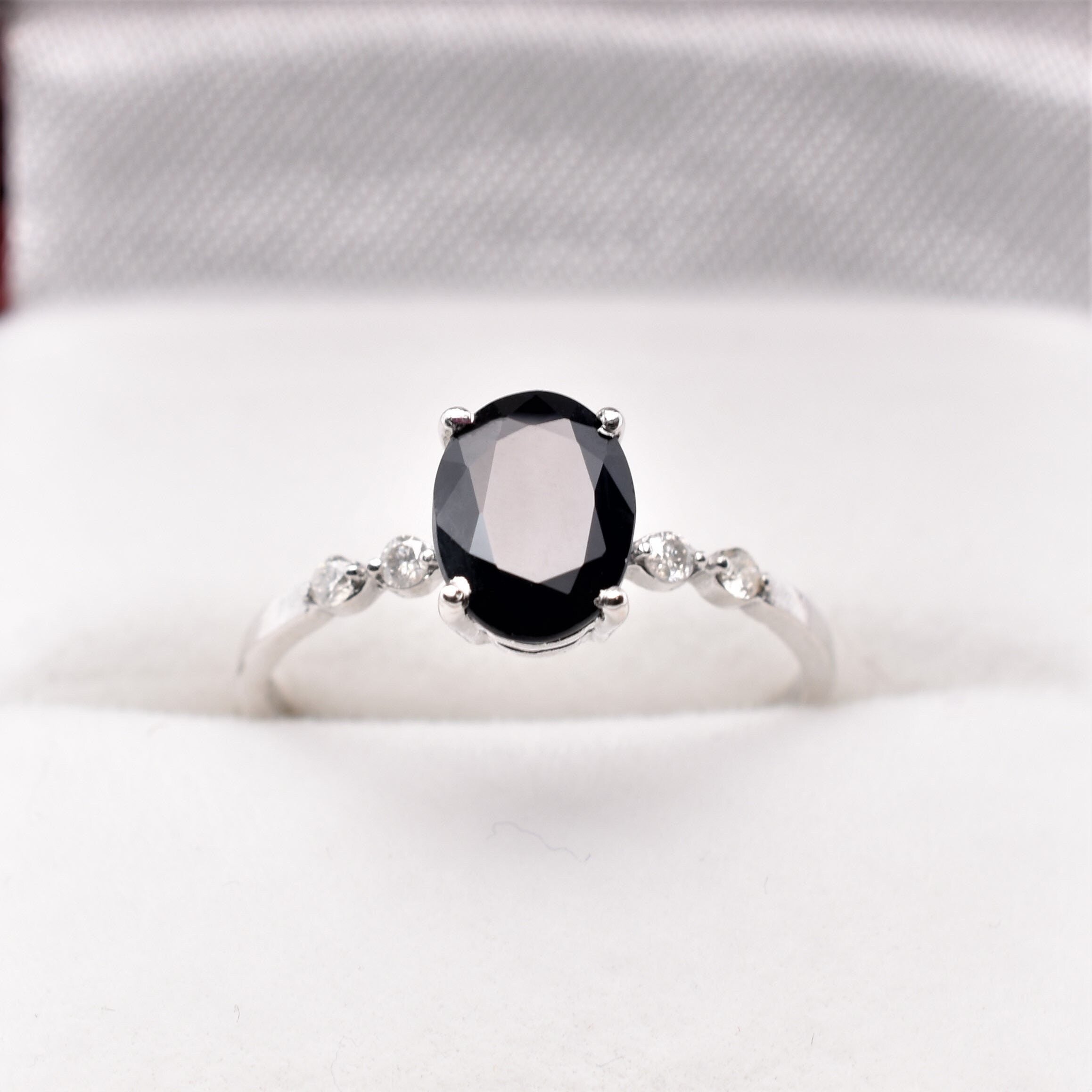 Gold Blue Sapphire Ring, 10K White Gold Natural Sapphire 8x6mm with Diamond Gemstone Women Rings, Engagement Rings, September Birthday Gift