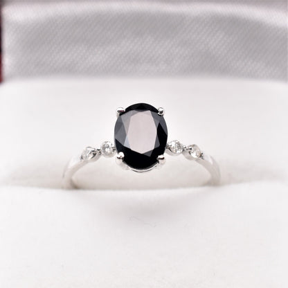 Gold Blue Sapphire Ring, 10K White Gold Natural Sapphire 8x6mm with Diamond Gemstone Women Rings, Engagement Rings, September Birthday Gift