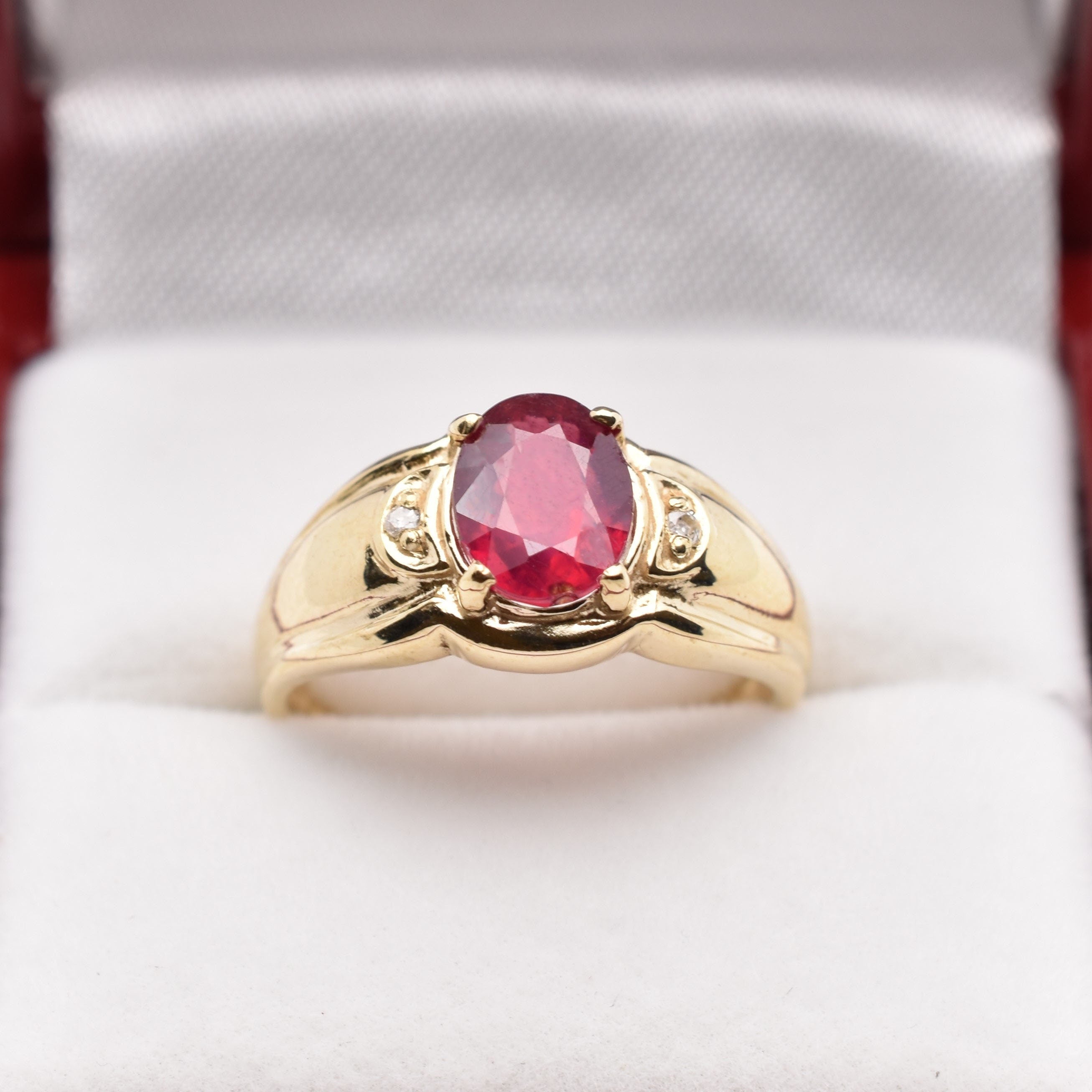 Gold Ruby Ring, 10K Yellow Gold Ruby 8x6mm With Diamond Ring, July Birthstone, Ring For Women, Gift For Her
