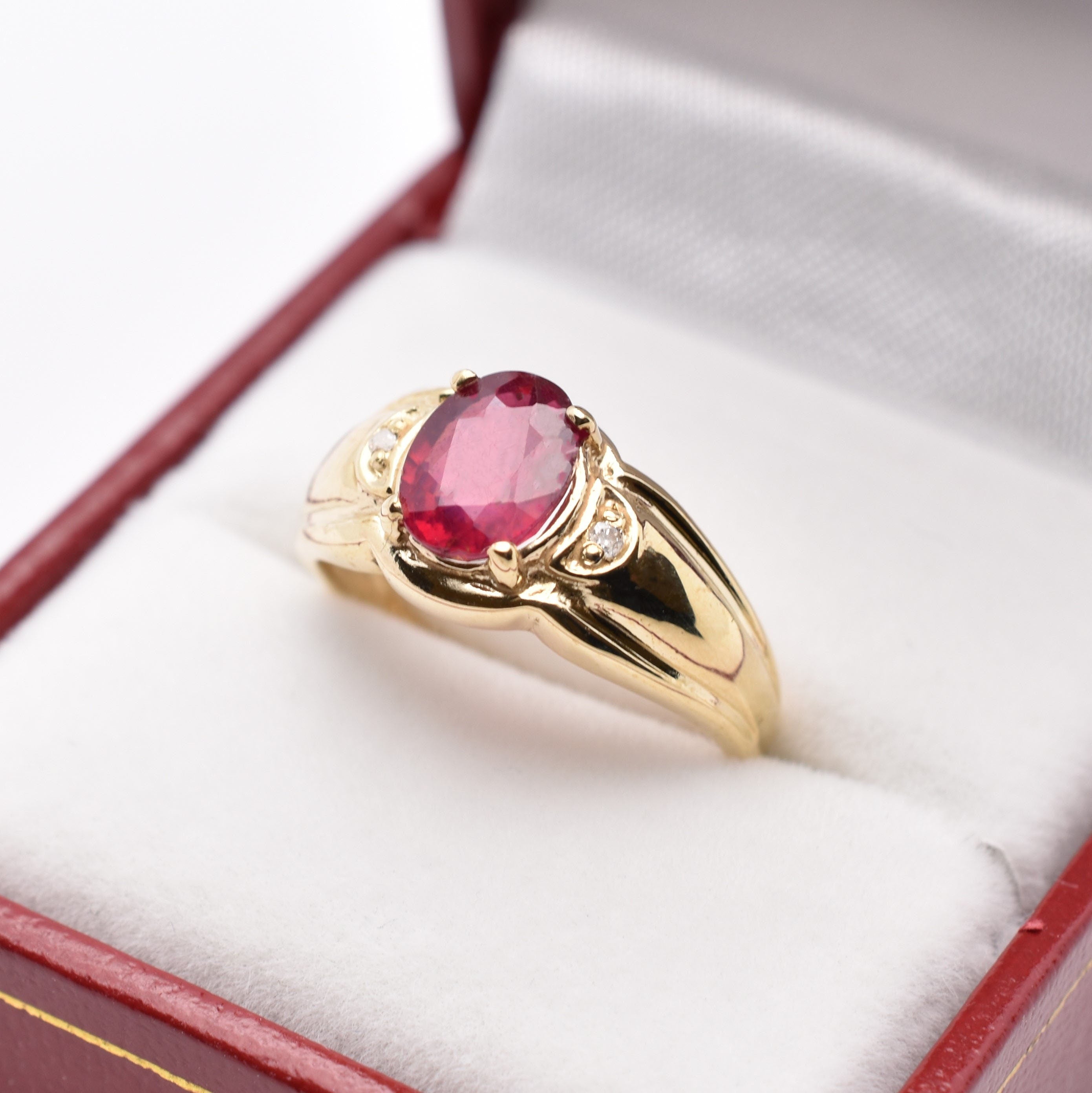 Gold Ruby Ring, 10K Yellow Gold Ruby 8x6mm With Diamond Ring, July Birthstone, Ring For Women, Gift For Her