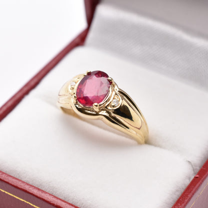 Gold Ruby Ring, 10K Yellow Gold Ruby 8x6mm With Diamond Ring, July Birthstone, Ring For Women, Gift For Her