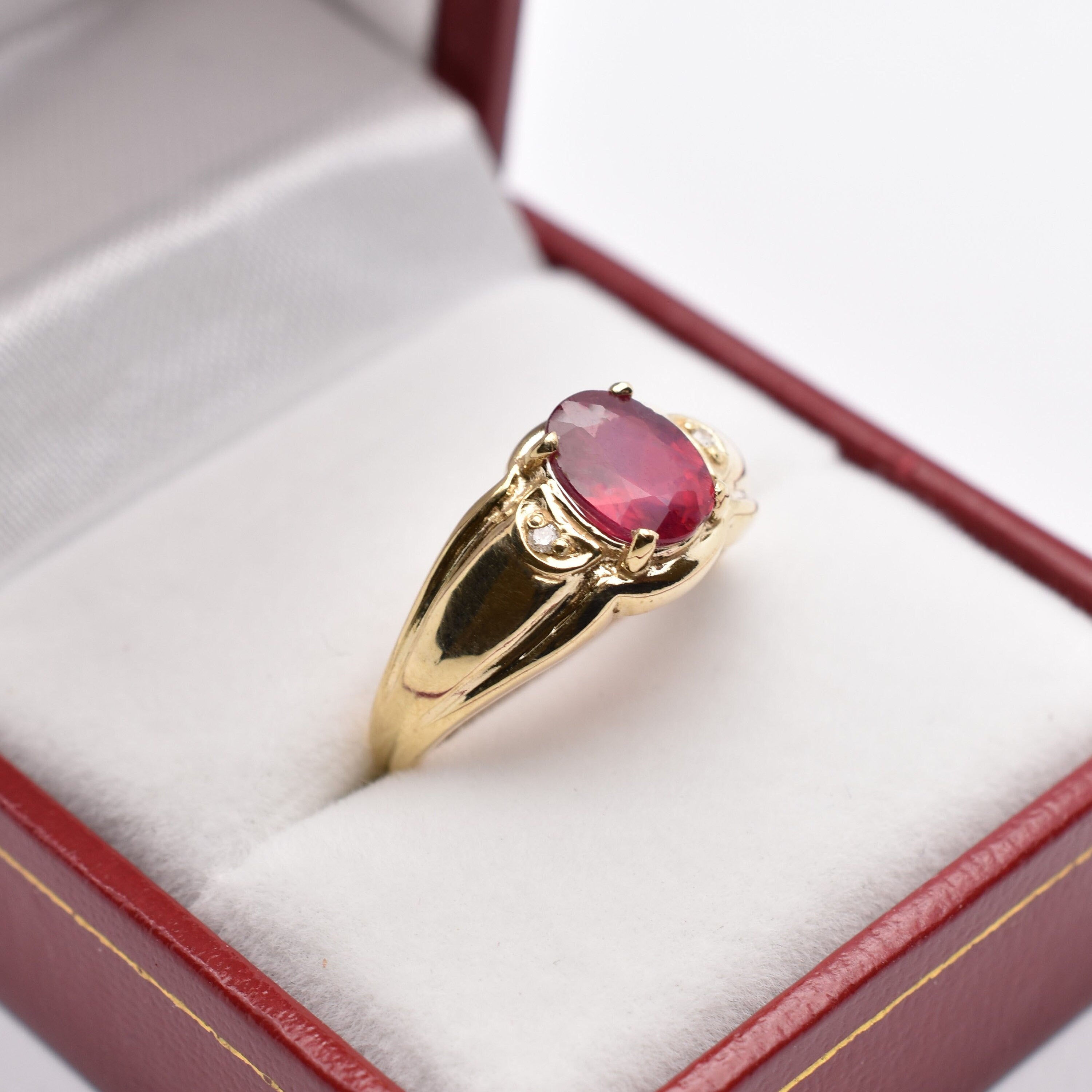 Gold Ruby Ring, 10K Yellow Gold Ruby 8x6mm With Diamond Ring, July Birthstone, Ring For Women, Gift For Her