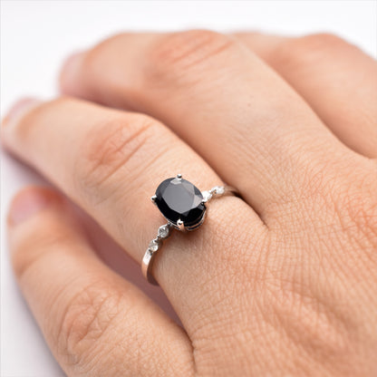 Gold Blue Sapphire Ring, 10K White Gold Natural Sapphire 8x6mm with Diamond Gemstone Women Rings, Engagement Rings, September Birthday Gift