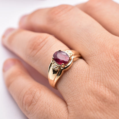 Gold Ruby Ring, 10K Yellow Gold Ruby 8x6mm With Diamond Ring, July Birthstone, Ring For Women, Gift For Her