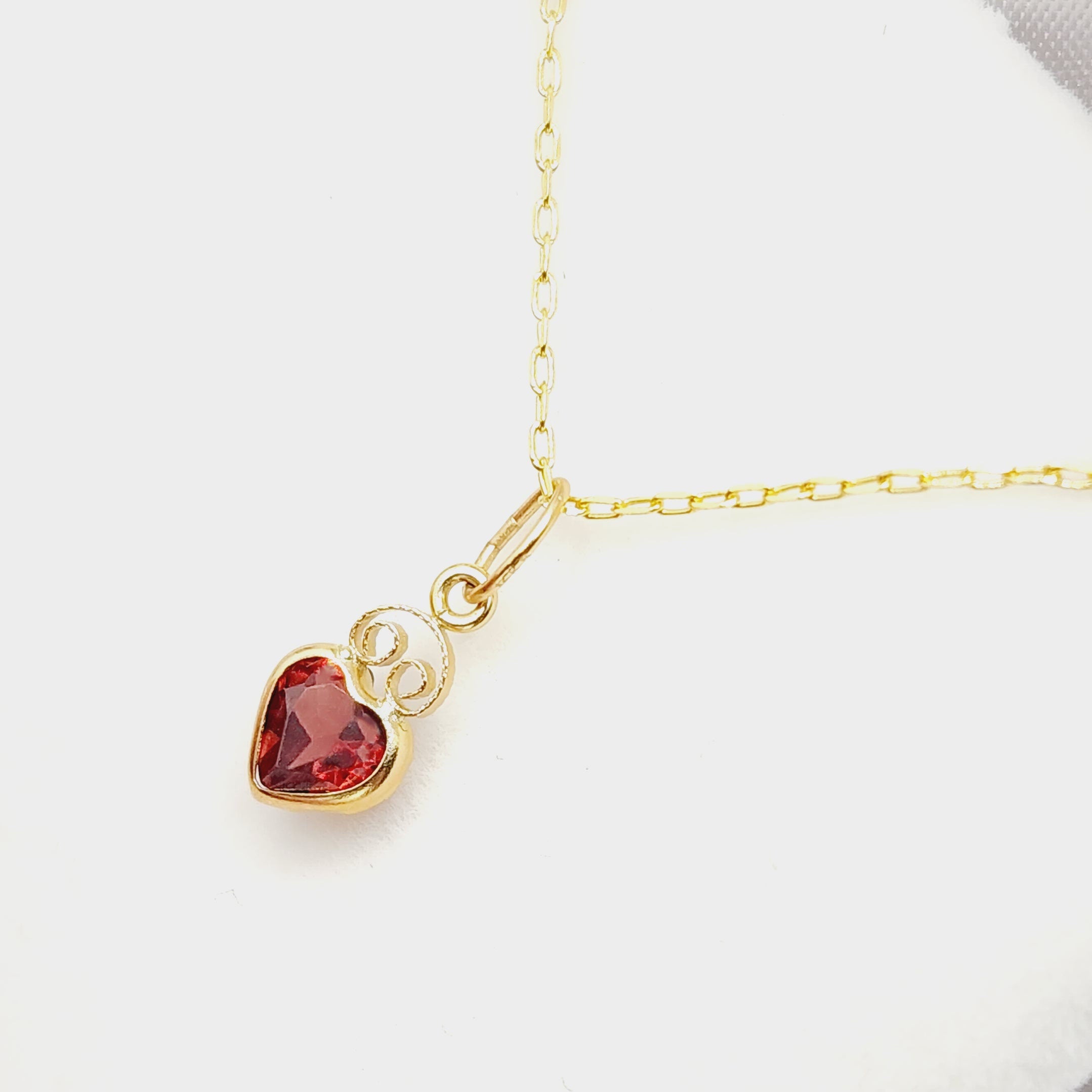 Gold Garnet Pendant Necklace, 14K Yellow Gold Genuine Heart Shape Garnet 5x5mm Pendant, January Birthstone, Valentine Gifts, Gemstone Charm