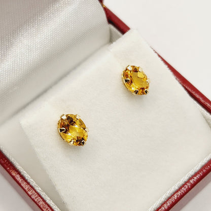 Gold Citrine Stud Earrings, 10K Yellow Gold Genuine Citrine 7x5mm Stud Earrings, November Birthstone