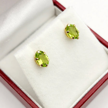 Gold Peridot Stud Earrings, 10K Yellow Gold Genuine Peridot 7x5mm Earrings, Stunning August Birthstone Treasure, Green Gemstone jewelry