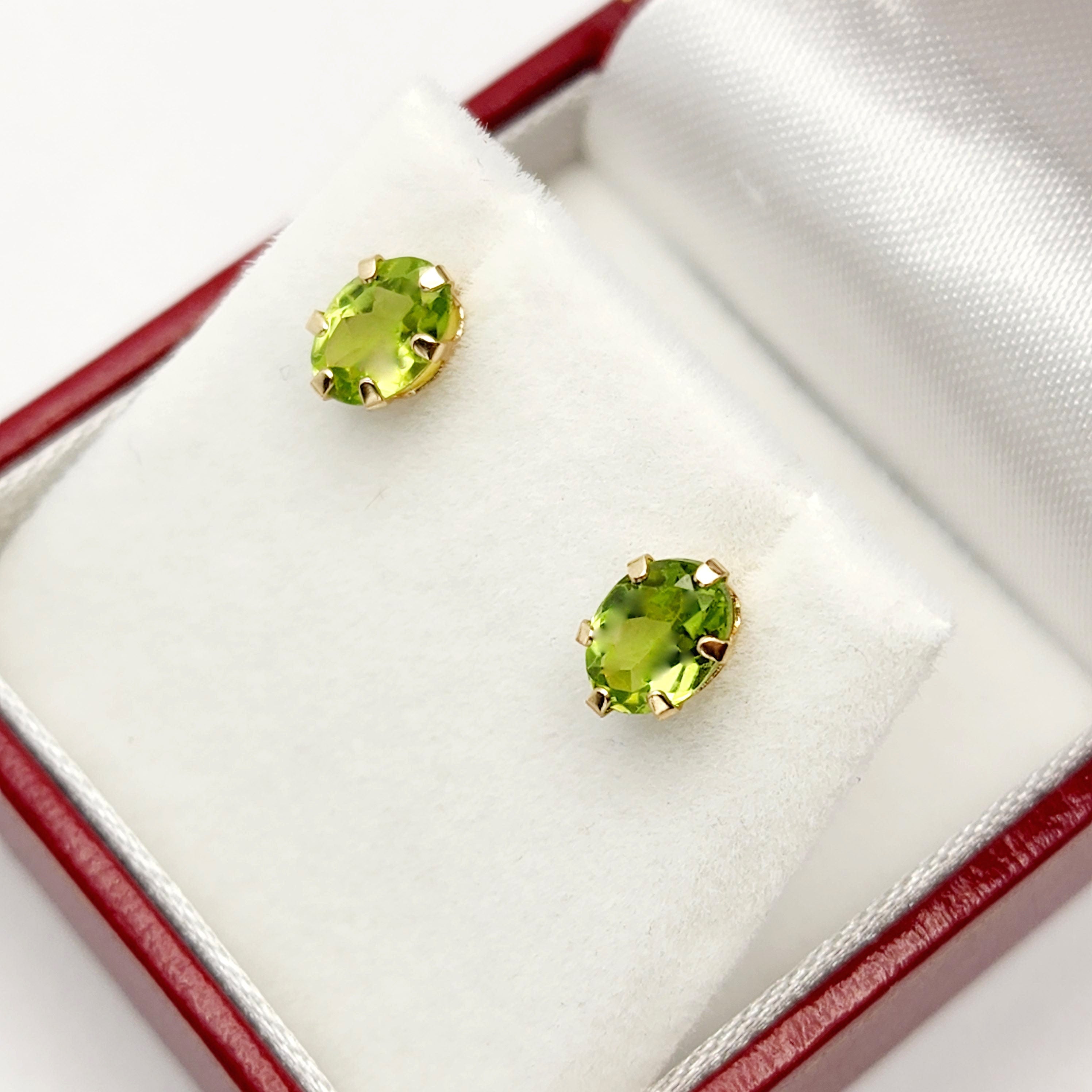 Gold Peridot Stud Earrings, 10K Yellow Gold Genuine Peridot 7x5mm Earrings, Stunning August Birthstone Treasure, Green Gemstone jewelry