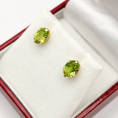 Gold Peridot Stud Earrings, 10K Yellow Gold Genuine Peridot 7x5mm Earrings, Stunning August Birthstone Treasure, Green Gemstone jewelry