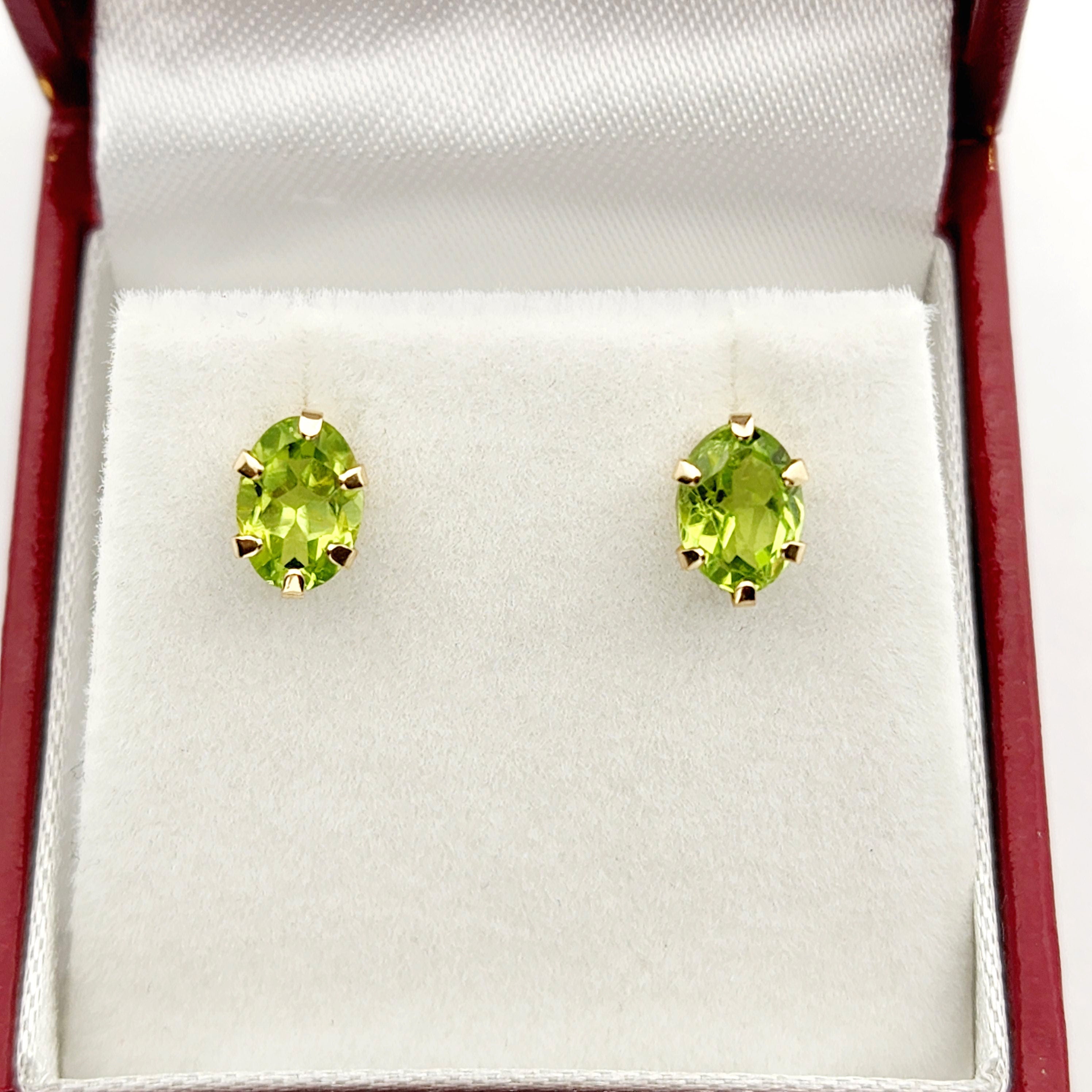 Gold Peridot Stud Earrings, 10K Yellow Gold Genuine Peridot 7x5mm Earrings, Stunning August Birthstone Treasure, Green Gemstone jewelry