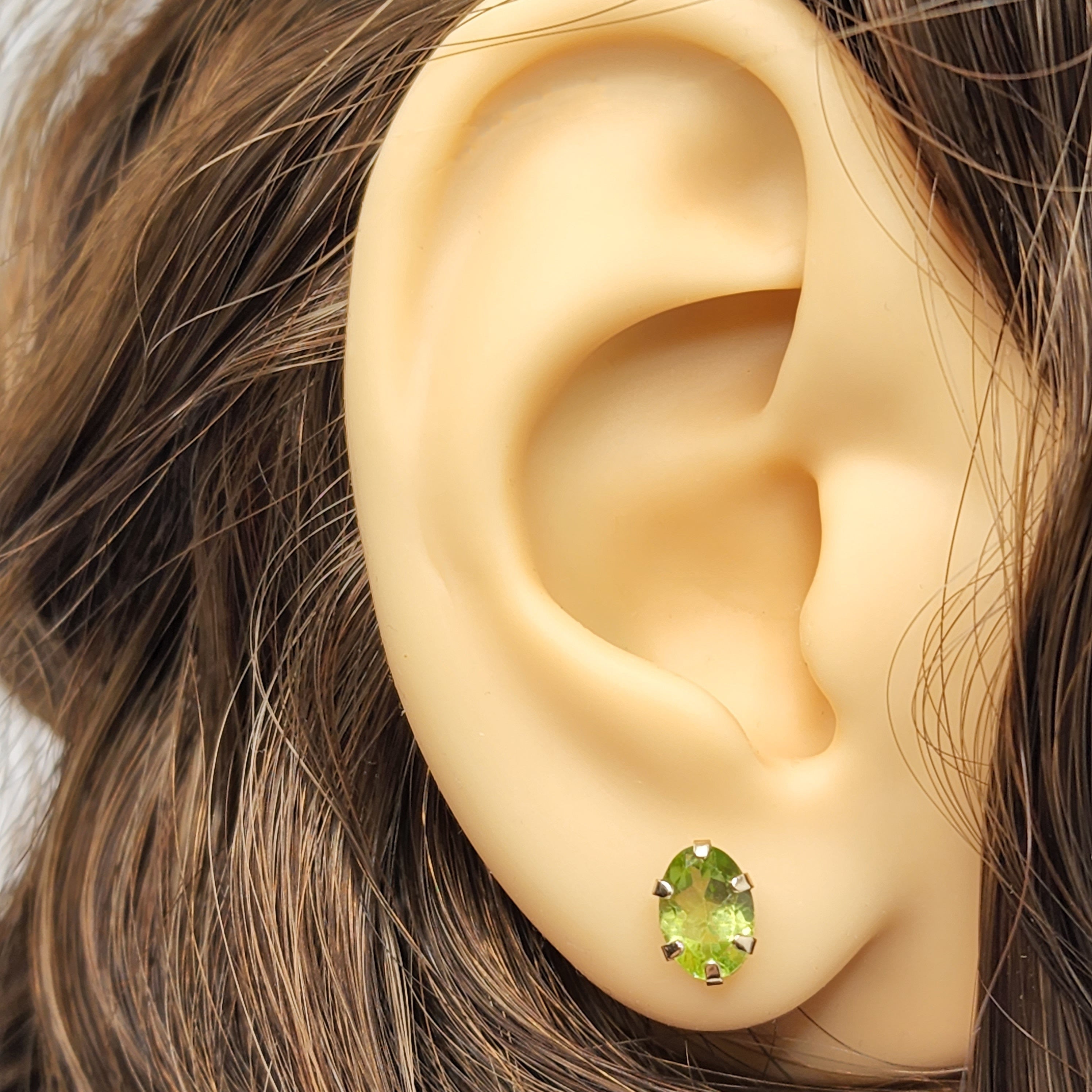 Gold Peridot Stud Earrings, 10K Yellow Gold Genuine Peridot 7x5mm Earrings, Stunning August Birthstone Treasure, Green Gemstone jewelry