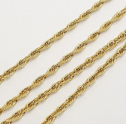 Gold Rope Chain, 14K Yellow Gold Rope  2.2mm Chain Necklace 26 inches, Solid Gold Rope Necklace for Men and Women